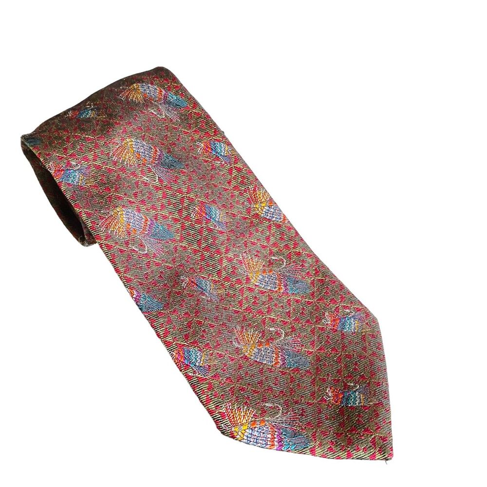 SARTORI Men's 100% Silk Necktie ITALY Designer Geometric Fly‎ Fishing Rare NEW - Picture 7 of 9